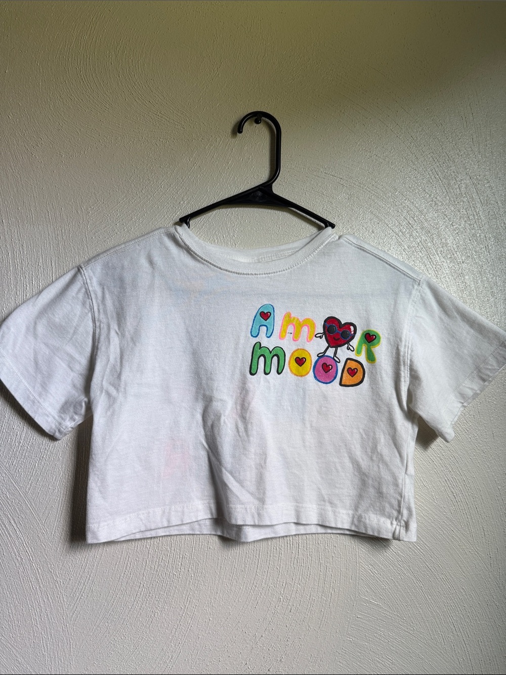 Zara White Kids Cropped Tee with Colorful 'Amor Mood' Graphic